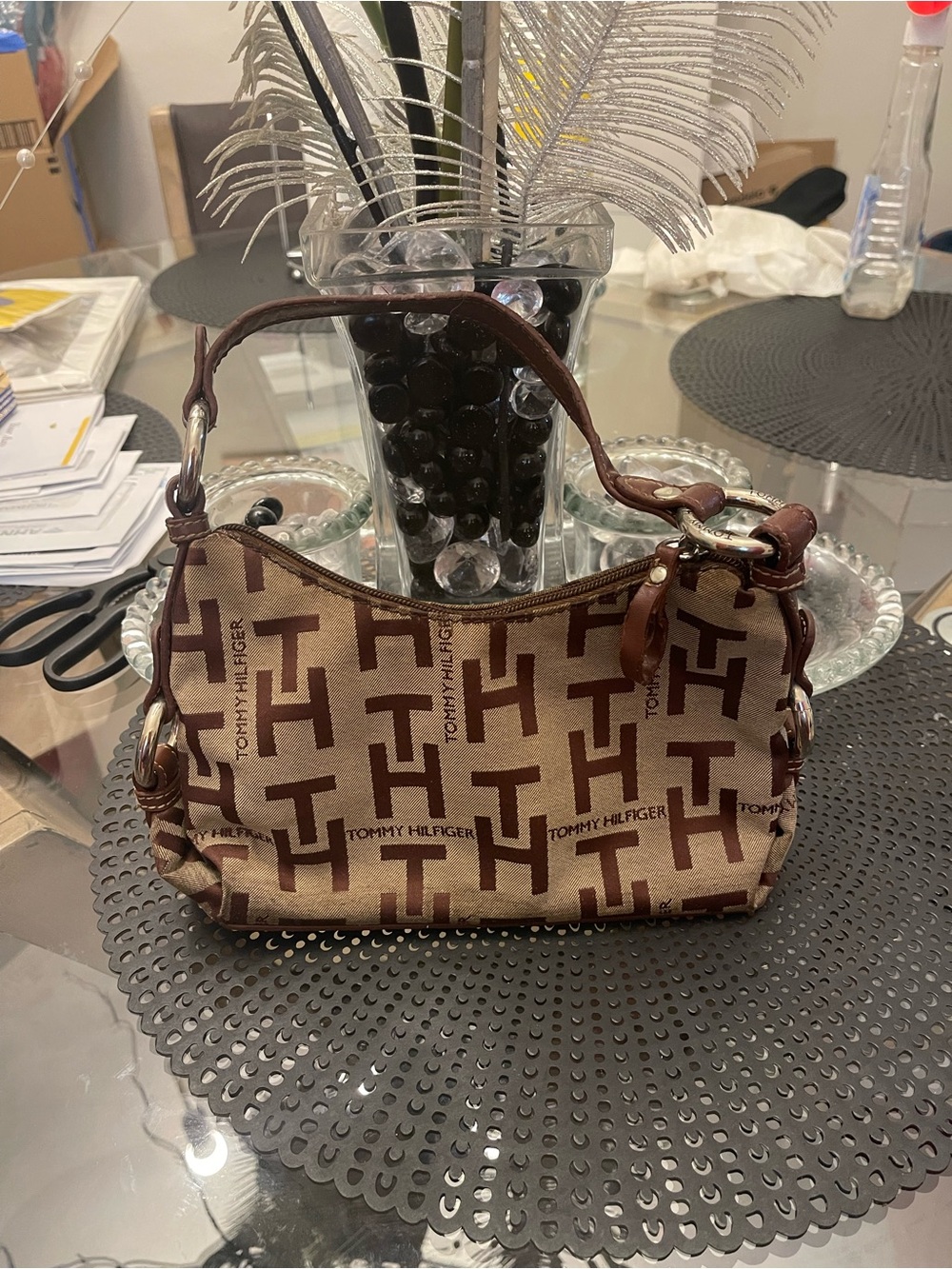 Tommy Hilfiger Brown Logo Hobo Shoulder Bag